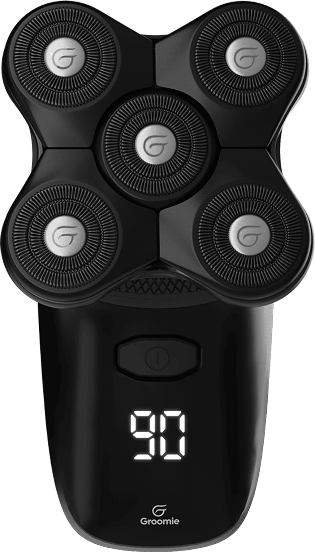 Close-up of the Groomie Shaver rotary blade head showing its design for head and body shaving